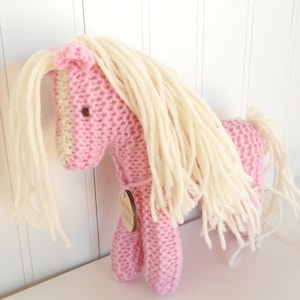 Pink Pony  —Stuffed Animal -Childrens Toy - Horse -hand knit -plush -natural toy - ecokids toy
