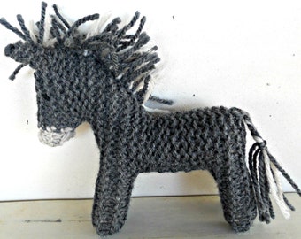 Earth Pony, Waldorf Toy, Stuffed Animal Donkey,  Eco Kids Toy,  handknit by Woolies