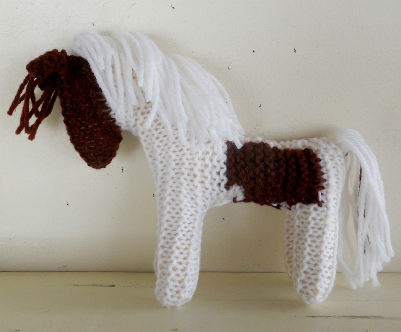 Earth Pony, Waldorf Toy, Stuffed Animal Horse, knitted horse, Paint, Pinto, Natural and Eco Friendly, handknit by Woolies on Etsy image 3