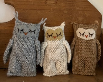 Owl Stuffed Animal, Eco Friendly Toy, Natural Fibers, HandKnit