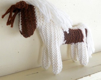 Earth Pony, Waldorf Toy, Stuffed Animal Horse, knitted horse, Paint, Pinto, Natural and Eco Friendly, handknit by Woolies on Etsy