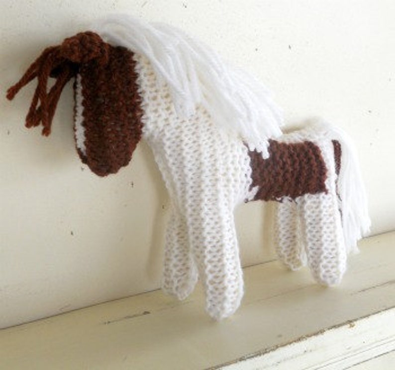 Earth Pony, Waldorf Toy, Stuffed Animal Horse, knitted horse, Paint, Pinto, Natural and Eco Friendly, handknit by Woolies on Etsy image 1