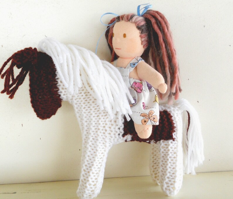 Earth Pony, Waldorf Toy, Stuffed Animal Horse, knitted horse, Paint, Pinto, Natural and Eco Friendly, handknit by Woolies on Etsy image 4