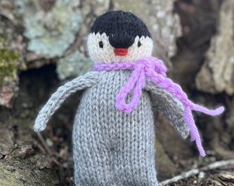 Penguin Plush Toy - Handknit - Natural - Waldorf Doll