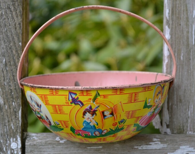 Vintage J. Chein Tin Easter Basket With Nursery Rhyme Etsy