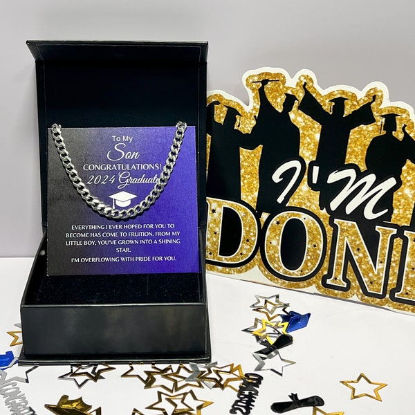 To My Son Necklace, Gifts For Men, Graduation Gifts For Son, Class of 2024 Gifts, Cuban Link Chain for Him, Congratulations 2024 Graduate