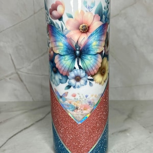 Butterfly Glitter V-Split 20oz Tumbler: Custom Vinyl Design