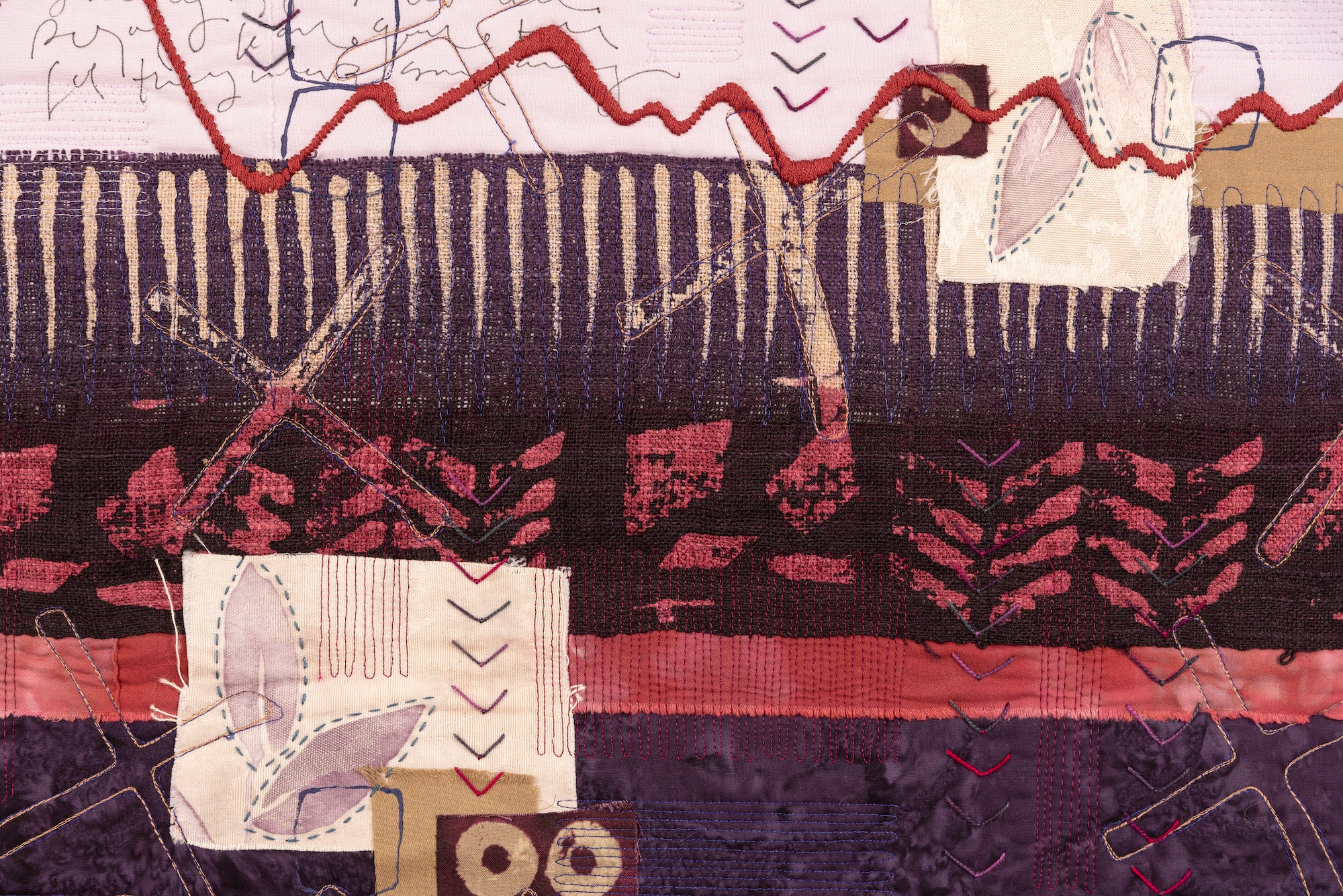 Crossing Paths in Shade and Light Original Art Quilt Collage Deborah