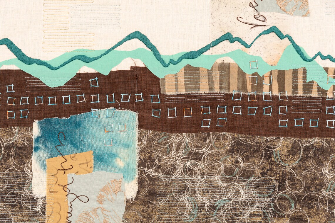 Slipping off the Curb Original Art Quilt Collage Deborah Boschert Fiber