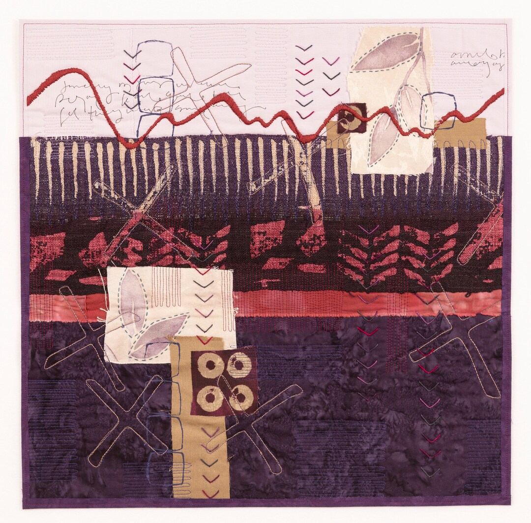Crossing Paths in Shade and Light Original Art Quilt Collage Deborah