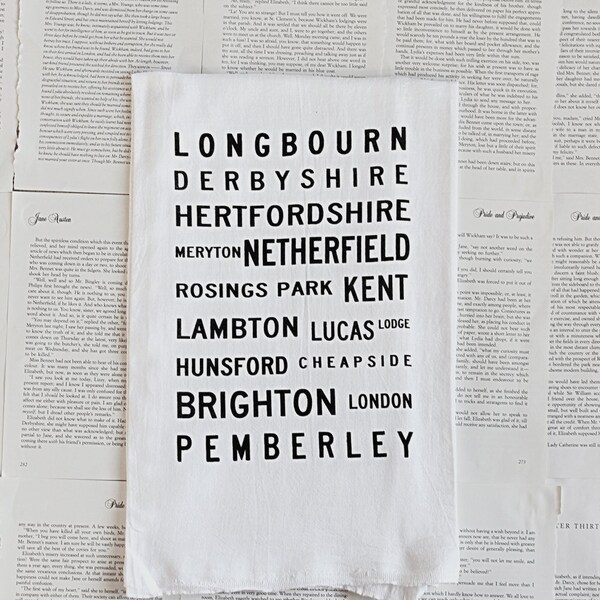 RESERVED for Katherine - Set of 2 Pride and Prejudice dishtowels - Typography and Mr. Darcy Proposal