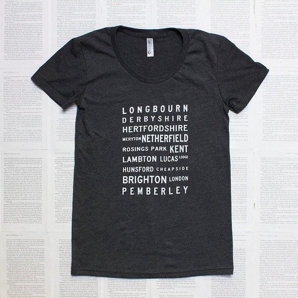 ÚLTIMOS - de la mujer y unisex tamaño pequeño - orgullo y prejuicio lugares tipografía t shirt-Jane Austen