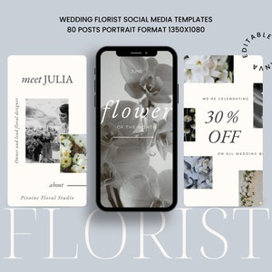 Wedding Florist Instagram Post Templates | Florist Canva Social Media Template | Modern Social Media Template for Flower Shop Business