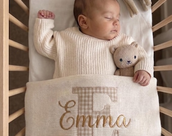 Custom Patch Blanket |Unique Christmas/Shower/Birthday gift | Embroidered Kid's Name Blanket |Unique Newborn Blanket|Cotton Knit blanket