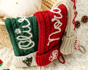 Personalized Christmas Stockings｜Custom Name Knitted Stockings, Large 18” Embroidered Name Stocking, Christmas Decorations, Gifts for Xmas
