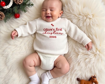 2026Christmas Embroidered Baby Sweater,Baby Sweater With Name,Xmas Gift For Kids,Custom Name Infant Jumper,Newborn gift,baby first Xmas Gift