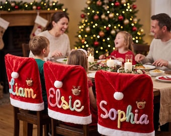 2026 Christmas Chair Covers with Name,Santa Hat Dining Chair covers, Xmas Family Gift,Holiday Table Decor,Christmas Decor,Secret Santa Gift