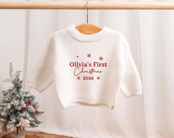 2026Christmas Embroidered Baby Sweater,Baby Sweater With Name,Xmas Gift For Kids,Custom Name Infant Jumper,Newborn gift,baby first Xmas Gift
