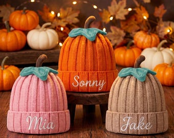 Pumpkin Halloween Hat for Baby, Custom Embroidered Name Beanie,Handmade Halloween Gift for Kids,First Halloween Hat,Halloween Photo Prop