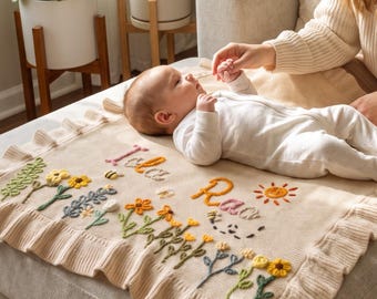 Personalized Handmade Floral Ruffle Blanket| Pregnancy Announcement| Gift for Baby Shower|Embroidered Kid's Blanket | Unique Newborn Blanket