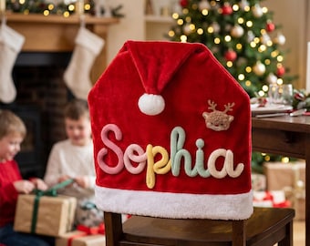2026 Christmas Chair Covers with Name,Santa Hat Dining Chair covers, Xmas Family Gift,Holiday Table Decor,Christmas Decor,Secret Santa Gift