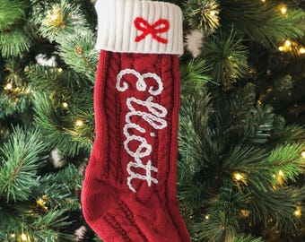 Personalized Christmas Stockings｜Custom Name Knitted Stockings, Large 18” Embroidered Name Stocking, Christmas Decorations, Gifts for Xmas