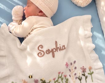 Personalized Handmade Floral Ruffle Blanket| Pregnancy Announcement| Gift for Baby Shower|Embroidered Kid's Blanket | Unique Newborn Blanket