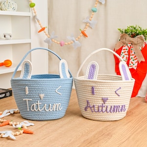 Personalized Easter Basket｜Easter Gift｜SeerSucker Basket｜Easter Egg Basket｜Embroidered Basket｜Easter Gift｜Bunny Easter Basket
