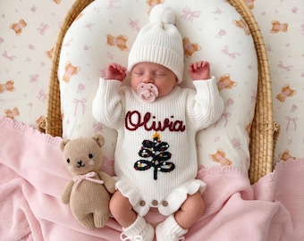 Personalized Christmas Handmade Ruffle Knit Romper| Pregnancy Announcement| Gift for Baby Shower| Kid's Romper | Unique Newborn Gift |