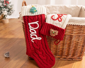 Personalized Christmas Stockings｜Custom Name Knitted Stockings, Large 18” Embroidered Name Stocking, Christmas Decorations, Gifts for Xmas