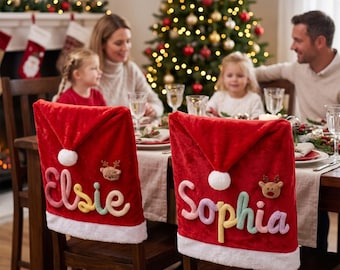 2026 Christmas Chair Covers with Name,Santa Hat Dining Chair covers, Xmas Family Gift,Holiday Table Decor,Christmas Decor,Secret Santa Gift