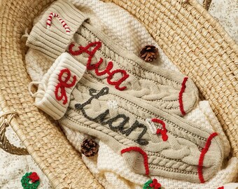 Personalized Christmas Stockings｜Custom Name Knitted Stockings, Large 18” Embroidered Name Stocking, Christmas Decorations, Gifts for Xmas