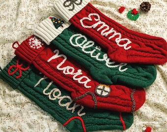 Personalized Christmas Stockings｜Custom Name Knitted Stockings, Large 18” Embroidered Name Stocking, Christmas Decorations, Gifts for Xmas