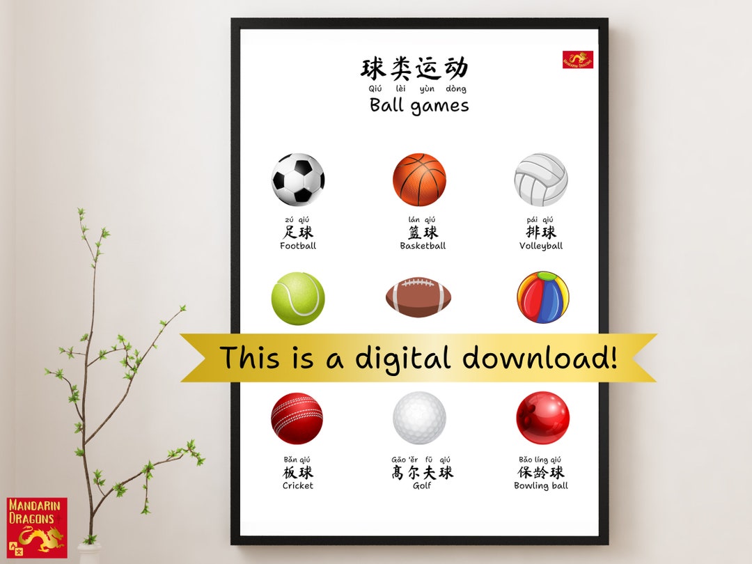 Chinese Learning Poster Ball Games. Simplified Mandarin Homeschool ...