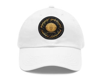 Fantasy Mythic Vintage Gold Seal Leather Patch Dad Hat | Round Emblem Cap