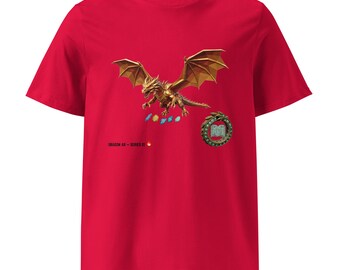 Polygonal Gold Dragon AR T-Shirt | Fantasy Runes, QR Code (Unisex)
