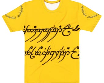 The One Tee -  Men's t-shirt  Elvish Shirt | Tengwar Script T-Shirt | Fantasy Bookish Shirt | Mythical Gift | Mustard Yellow All Over Print