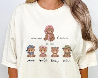 Comfort Colors® Mama Bear Shirt, Personalized T-Shirt, Custom Kids Names Shirt, Mother's Day Gift