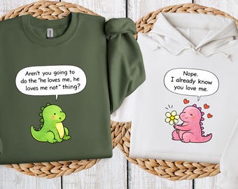 Kawaii Dinosaur Couple Matching Shirts, Boyfriend Girlfriend Dino Hoodie, Anniversary Gifts
