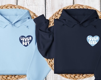 Lover Boy & Girl Matching Hoodies, Aesthetic Couples Sweatshirts, Minimal Anniversary Gifts