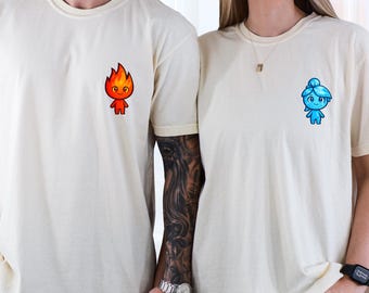 Comfort Colors® Fire And Water Couple Matching Shirts, Minimal Disney T-Shirts, Elemental Gifts