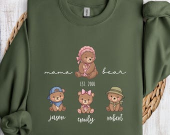 Mama Bear Sweatshirt, Personalized Kids Name Hoodie, Custom Mother's Day Gift