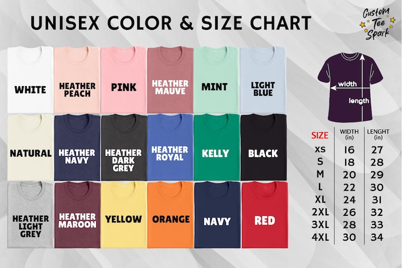 a shirt that has different colors and sizes