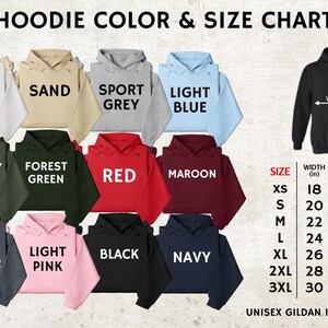 hoodie color and size chart for men and women