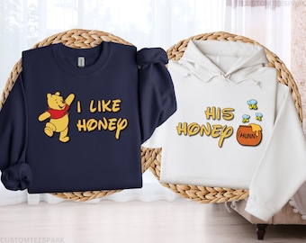 I Like Honey His Honey Sweatshirt, Disney Couple Hoodie, Retro Winnie The Pooh Sweater, Disneyland Couple Gift, Disney Matching Hoodies