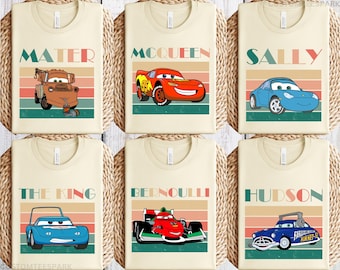 Retro Disney Cars Group Shirts, Sally McQueen Mater Tee, Cars Lover Shirts, Personalized Gift Shirts, Disney Gift T-Shirts, Vintage Cars Tee