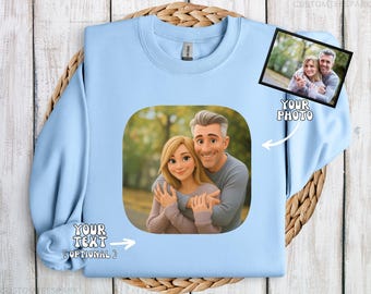 Custom Animated Photo Sweatshirt, Customized Couple Disney Animation Shirt, Family Disney Hoodie, Custom Picture Shirt, Text Sweatshirt