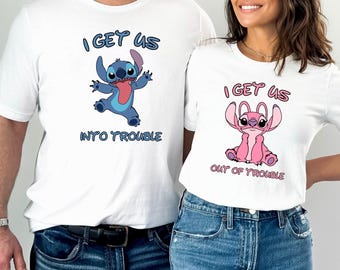 Stitch and Angel Matching Disney Couple Shirts, Trouble Tee