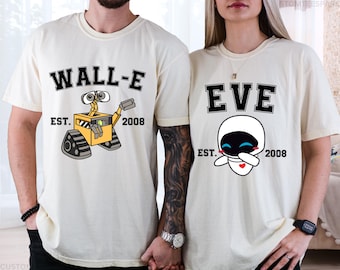 Comfort Colors® Personalized Wall-E And Eve Matching Shirts, Custom Est Shirt, Couple Matching Tees, Disney Couples Shirts, Disney Trip Tee