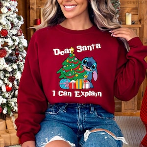 Dear Santa I Can Explain Sweatshirt, Funny Stitch Shirt, Lilo & Stitch Christmas Sweatshirt, Funny Disney Xmas Shirt, Disney Vacation Hoodie 画像 1